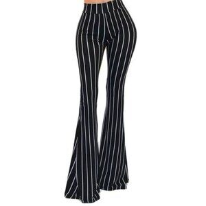 Got Style Black White Stripe High Waist Bell Bottom Palazzo Pants